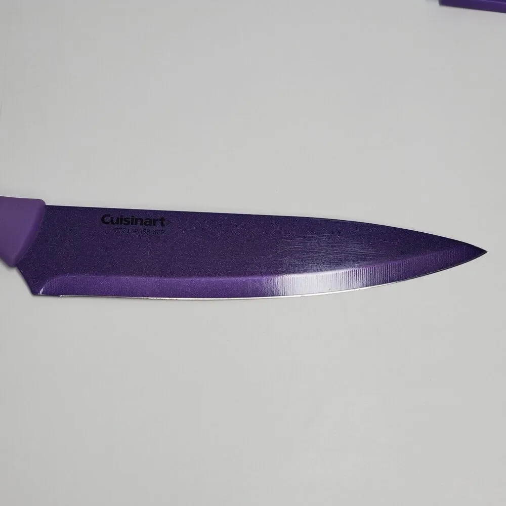 Cuisinart 2pc Knife‎ Set Purple 8in Slicing Blue 7.5in Serrated with Guards